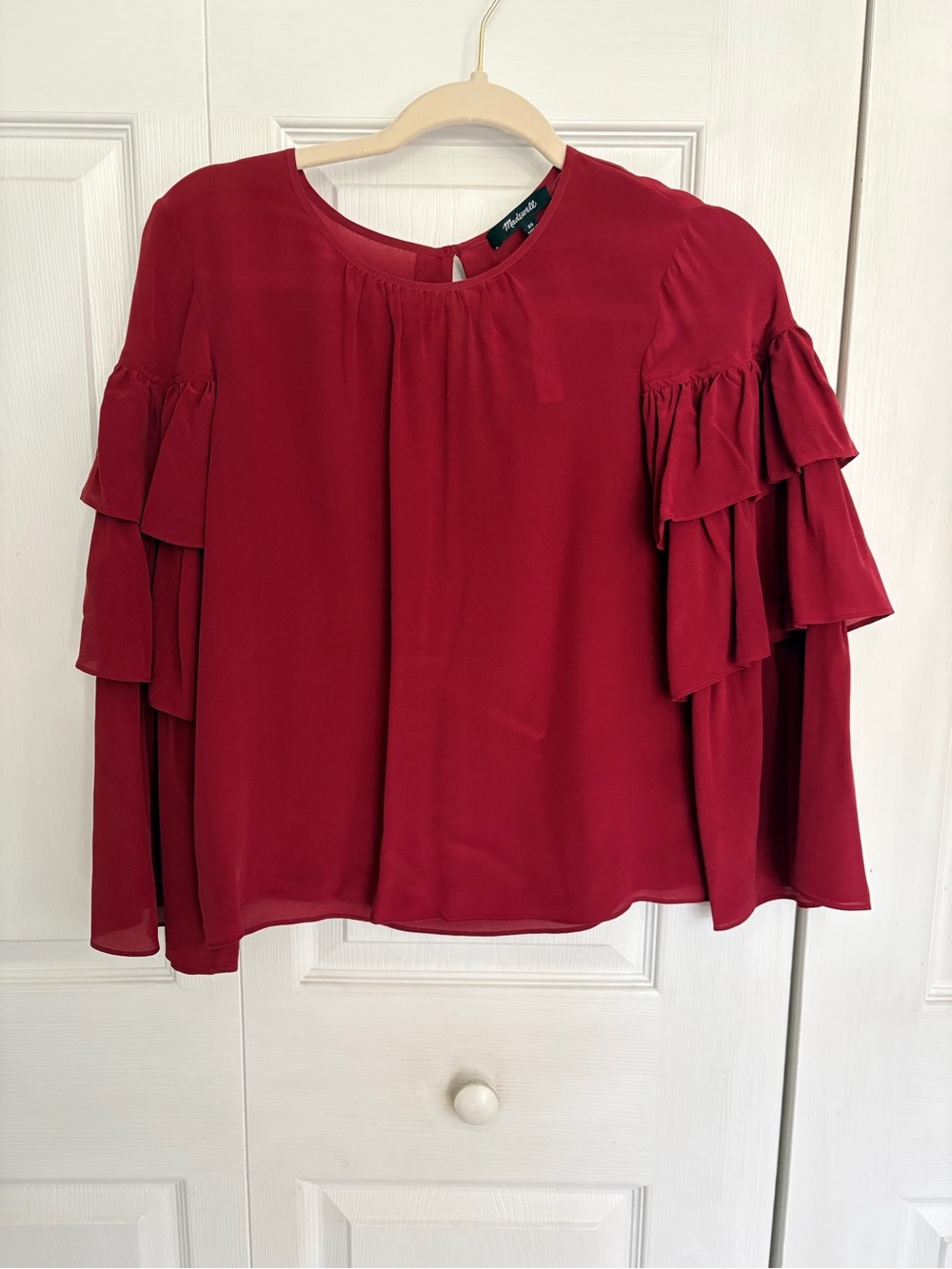 NWT Madewell Windsor Burgundy Ruffle Sleeve Blouse